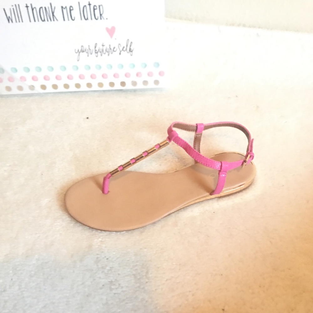 New Aldo Fuschia Pink Thing Sandals Gold Trim